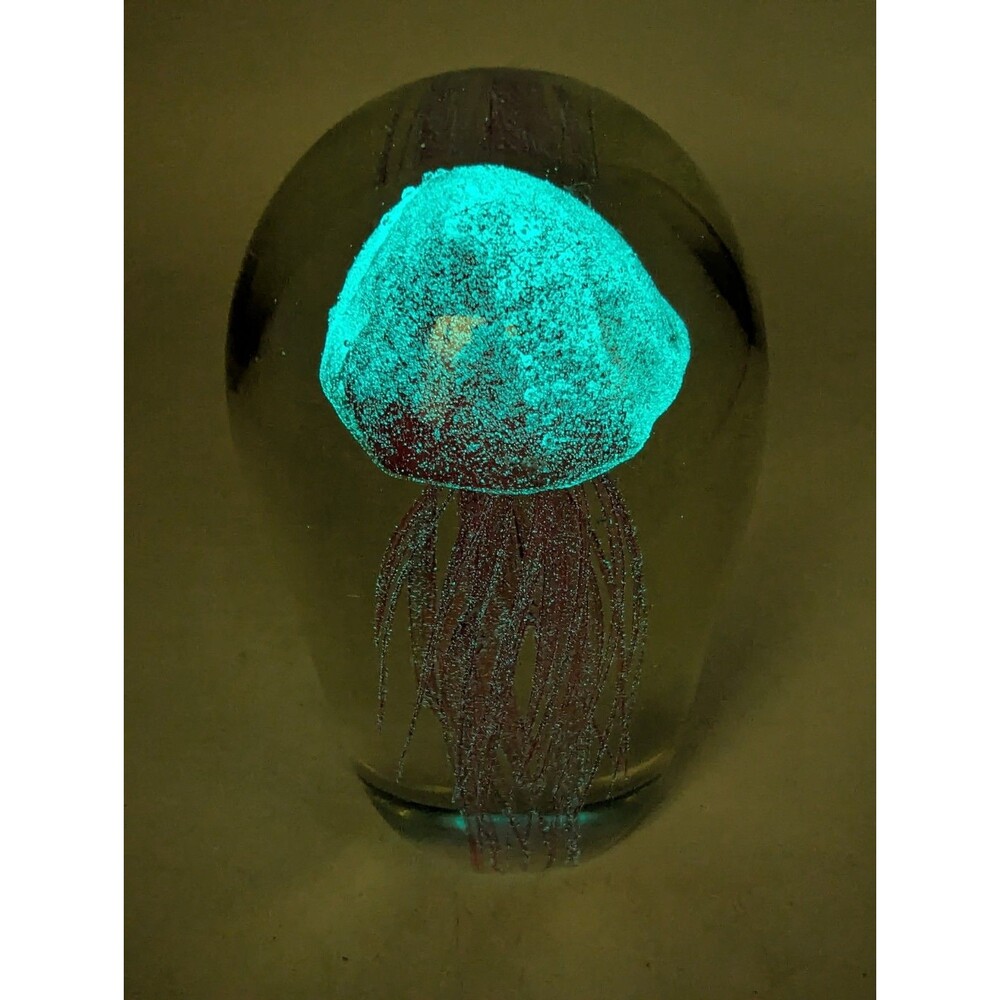 Red Glow in the Dark Glass Jellyfish Paperweight Art Glass Sculpture 5.5" - Picture 4 of 8
